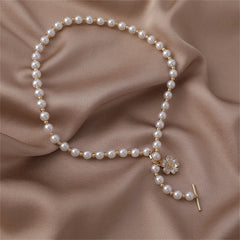 Pearl & Crystal Snowflake Pendant Toggle Choker Necklace