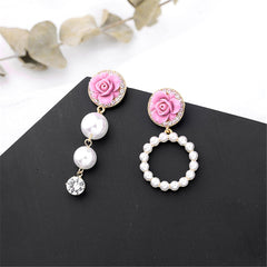Cubic Zirconia & Pearl Resin 18K Gold-Plated Flower Drop Earring