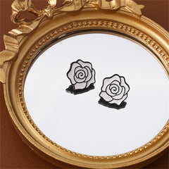 White & Silver-Plated Camellia Stud Earrings
