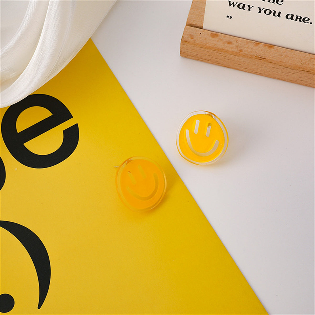 Yellow Acrylic & 18K Gold-Plated Smiley Stud Earrings
