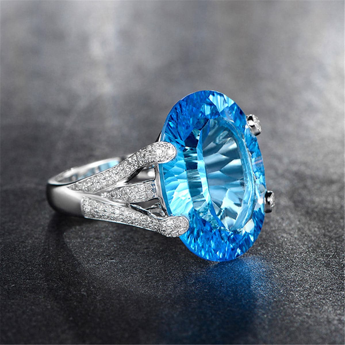 Ocean Blue cubic zirconia & Crystal Oval-Cut Ring - streetregion