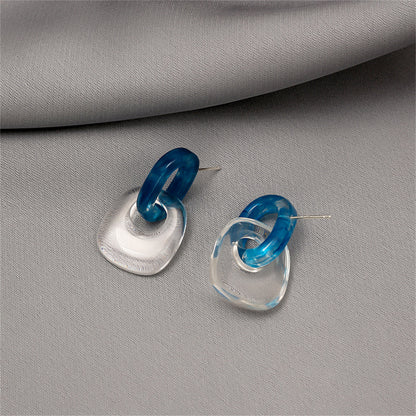 Blue and Clear Catch Drop Earrings, drop earrings for women, dainty minimalist design, front view