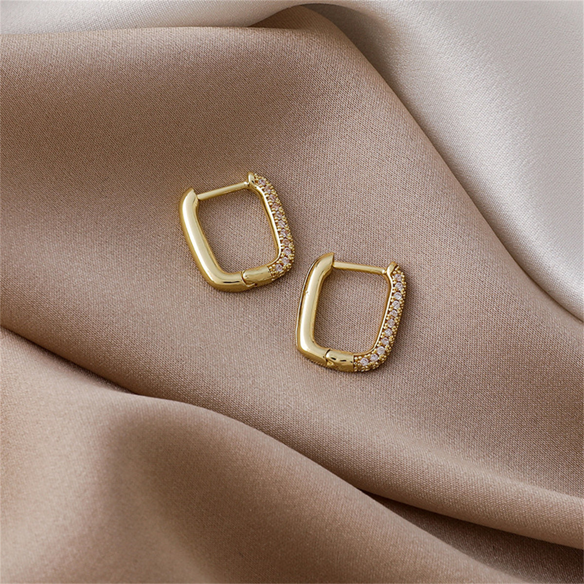 Cubic Zirconia & 18K Gold-Plated Square Huggie Earrings