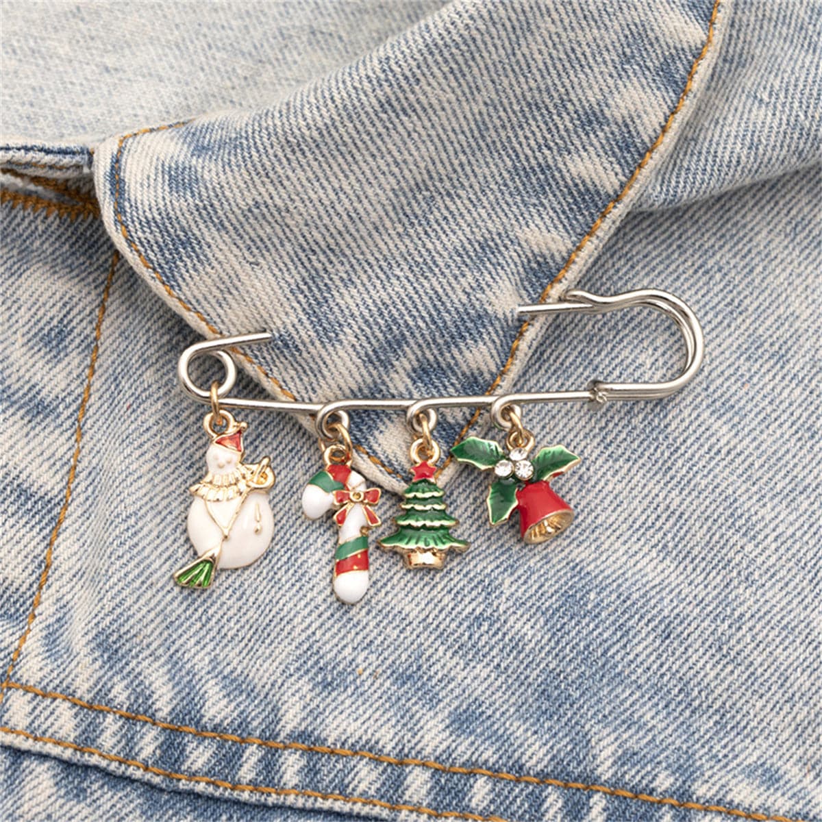Cubic Zirconia & Two-Tone Christmas Pin Brooch