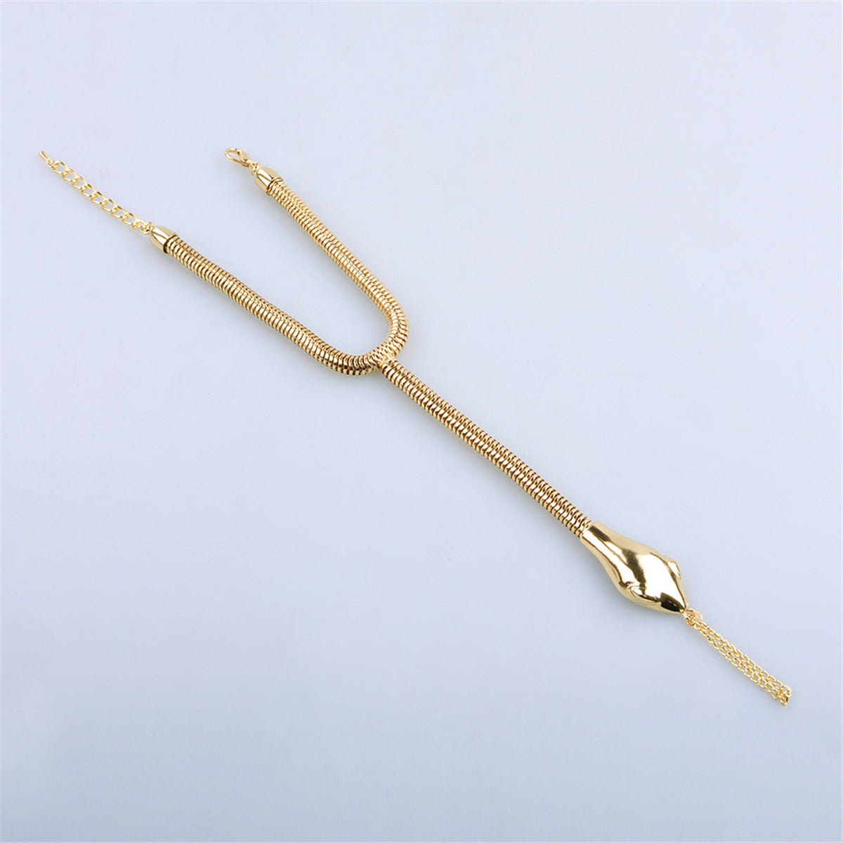 18K Gold-Plated Snake Chain Ankle-To-Ring Anklet, gold statement rings for women, dainty minimalist design, detail close-up