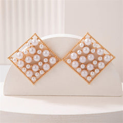White Pearl & 18K Gold-Plated Rhombus Stud Earrings