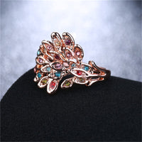 Cubic Zirconia & 18k Rose Gold-Plated Peacock Feather Ring - streetregion