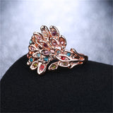Cubic Zirconia & 18k Rose Gold-Plated Peacock Feather Ring - streetregion