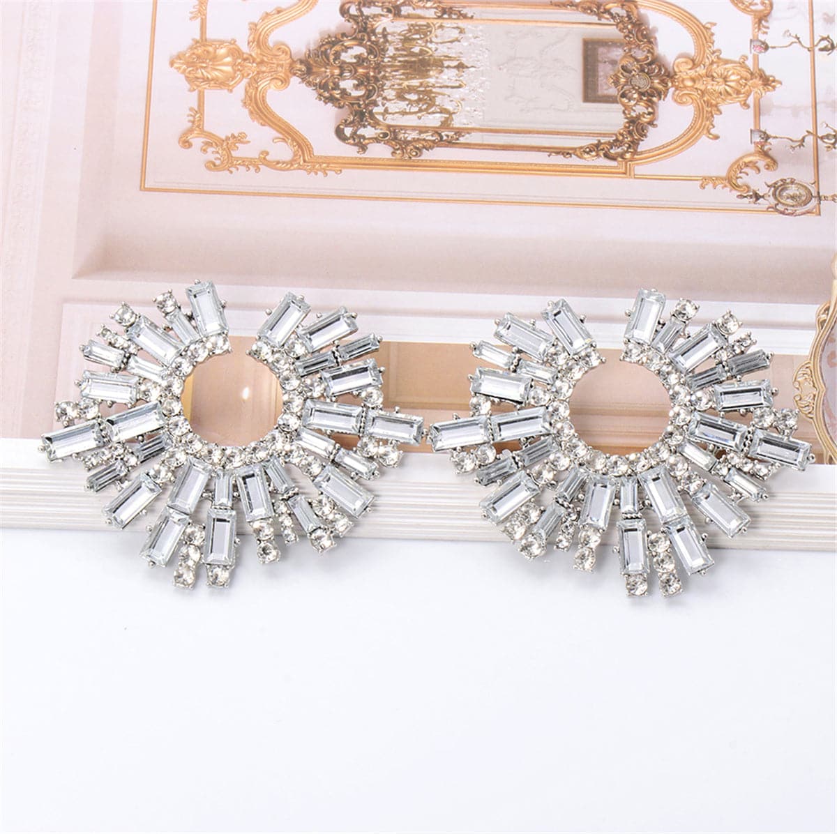 Cubic Zirconia & Silver-Plated Abstract Stud Earrings