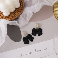 Black Acrylic & Cubic Zirconia Bow Baguette-Cut Drop Earrings