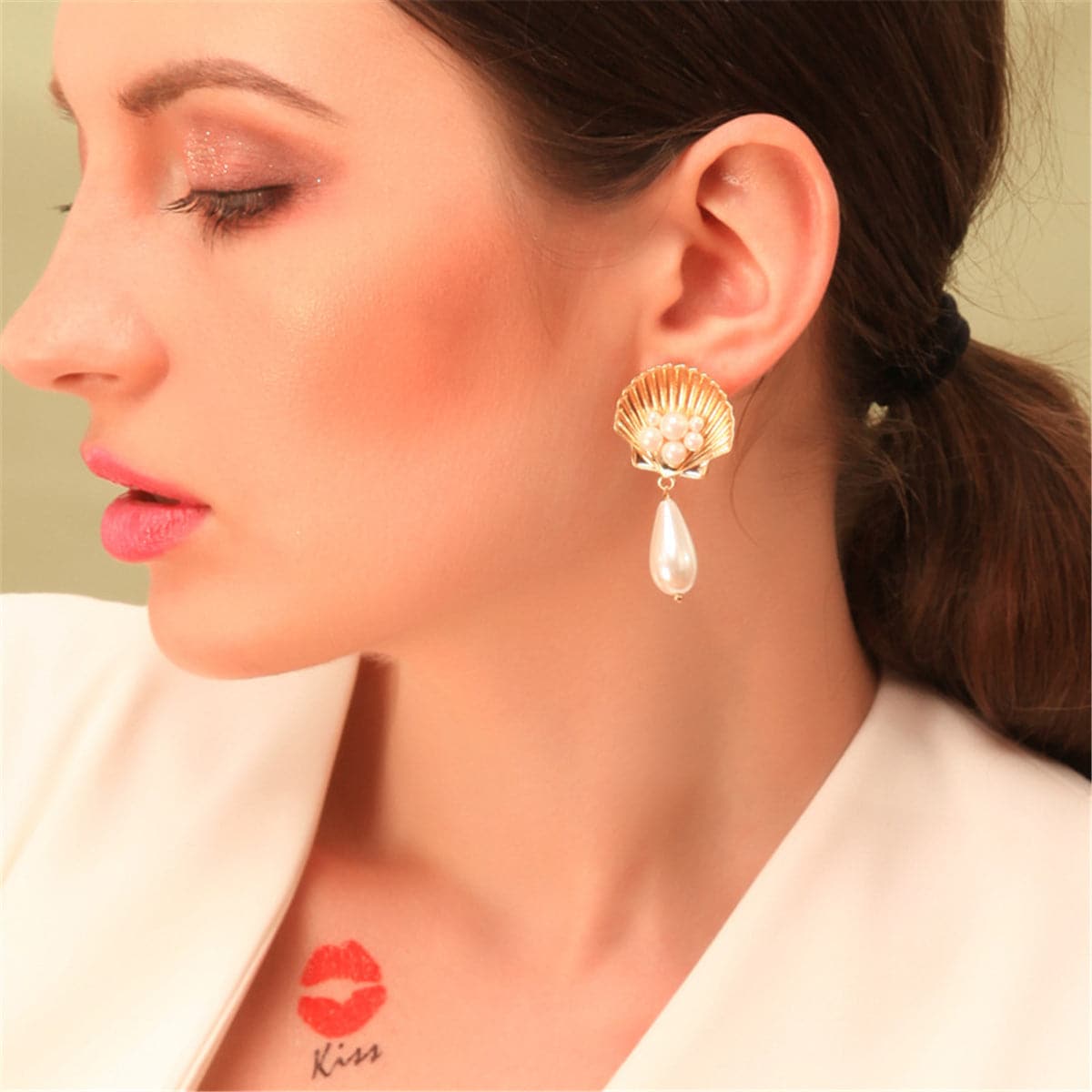 Pearl & 18K Gold-Plated Seashell Drop Earrings