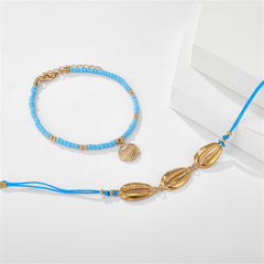 Blue Howlite & 18K Gold-Plated Beaded Charm Anklet Set