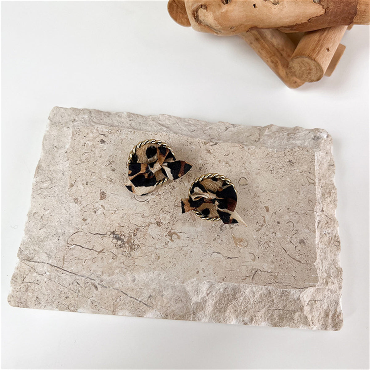 Polystyrene & Silk 18K Gold-Plated Leopard Print Round Stud Earrings