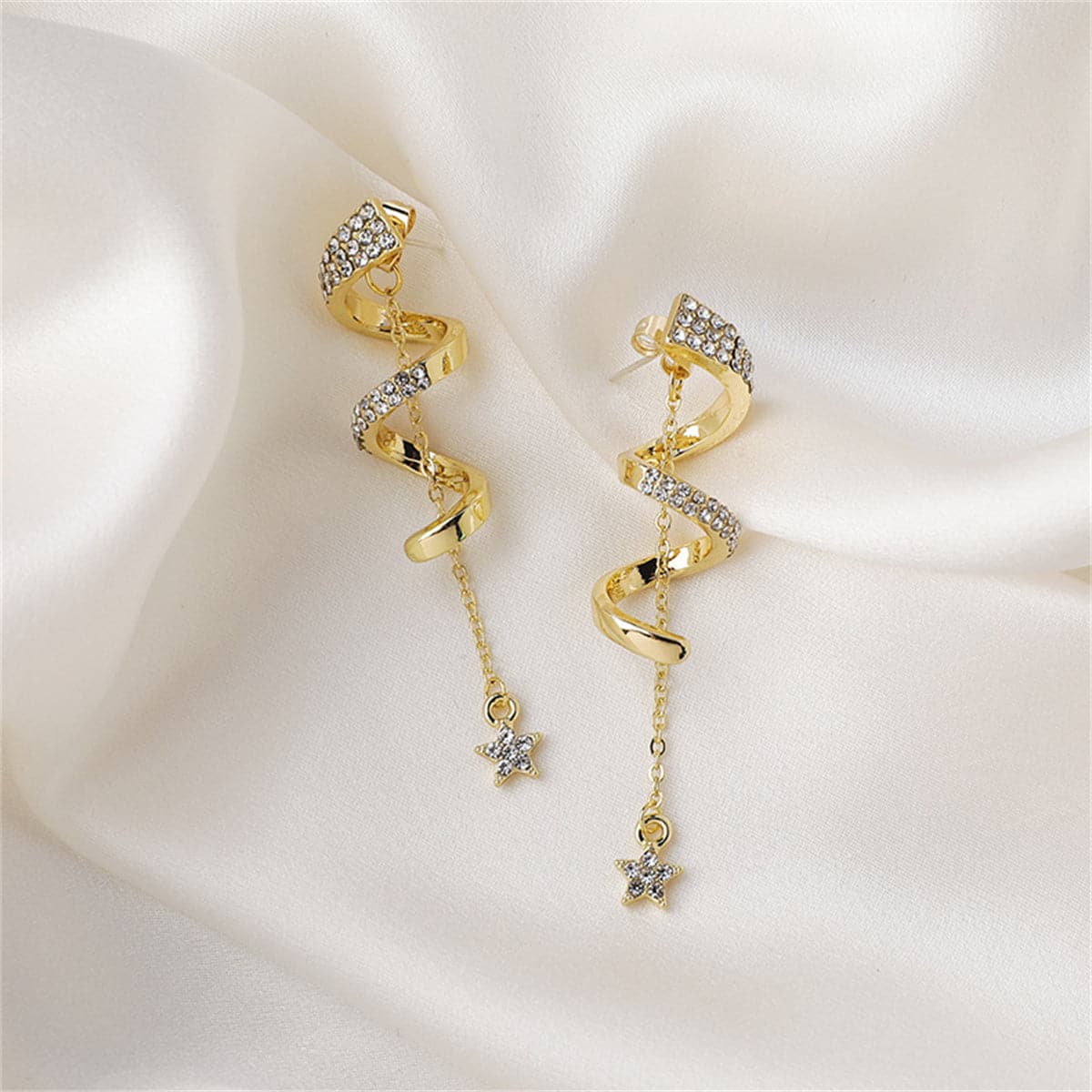 Cubic Zirconia & 18K Gold-Plated Swirl Star Drop Earrings