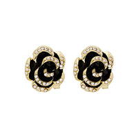 Cubic Zirconia & Black Enamel Stud Earrings