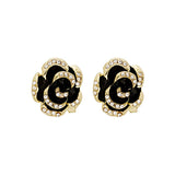 Cubic Zirconia & Black Enamel Stud Earrings