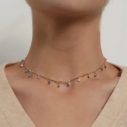 Multicolor Enamel and 18K Gold-Plated Evil Eye Station Choker Necklace, gold pendant necklace for women, side view