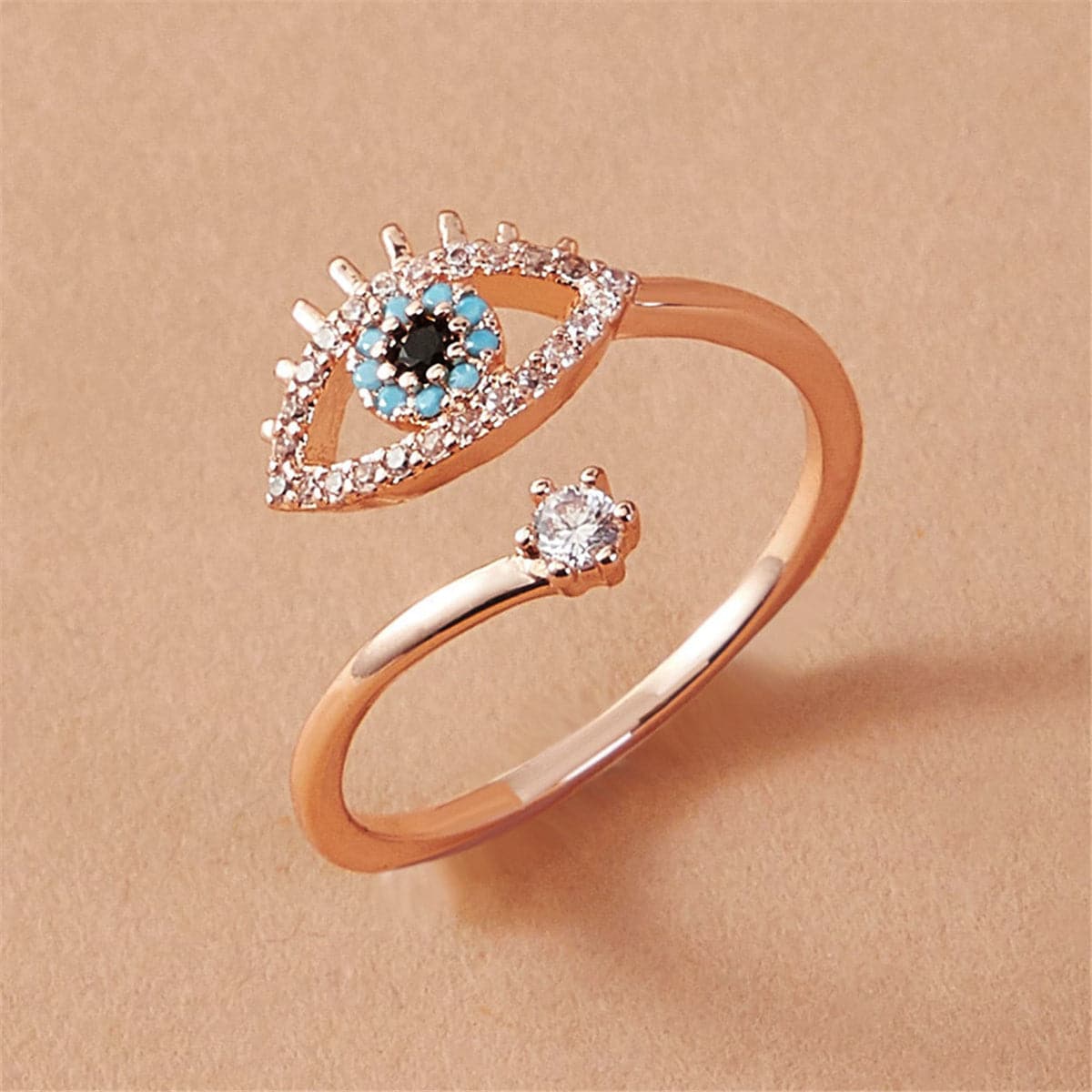 Cubic Zirconia & Resin 18K Gold-Plated Evil Eye Bypass Ring