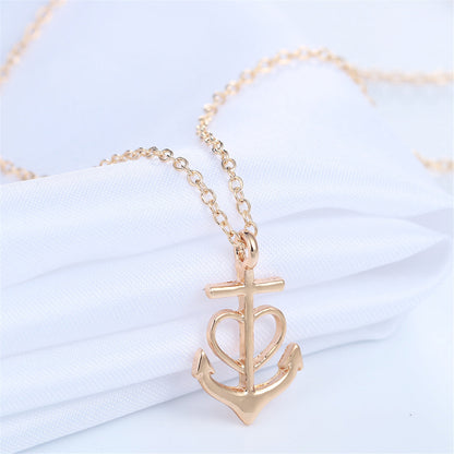 18K Gold-Plated Heart Anchor Pendant Necklace, gold pendant necklace for women, everyday style, detail close-up