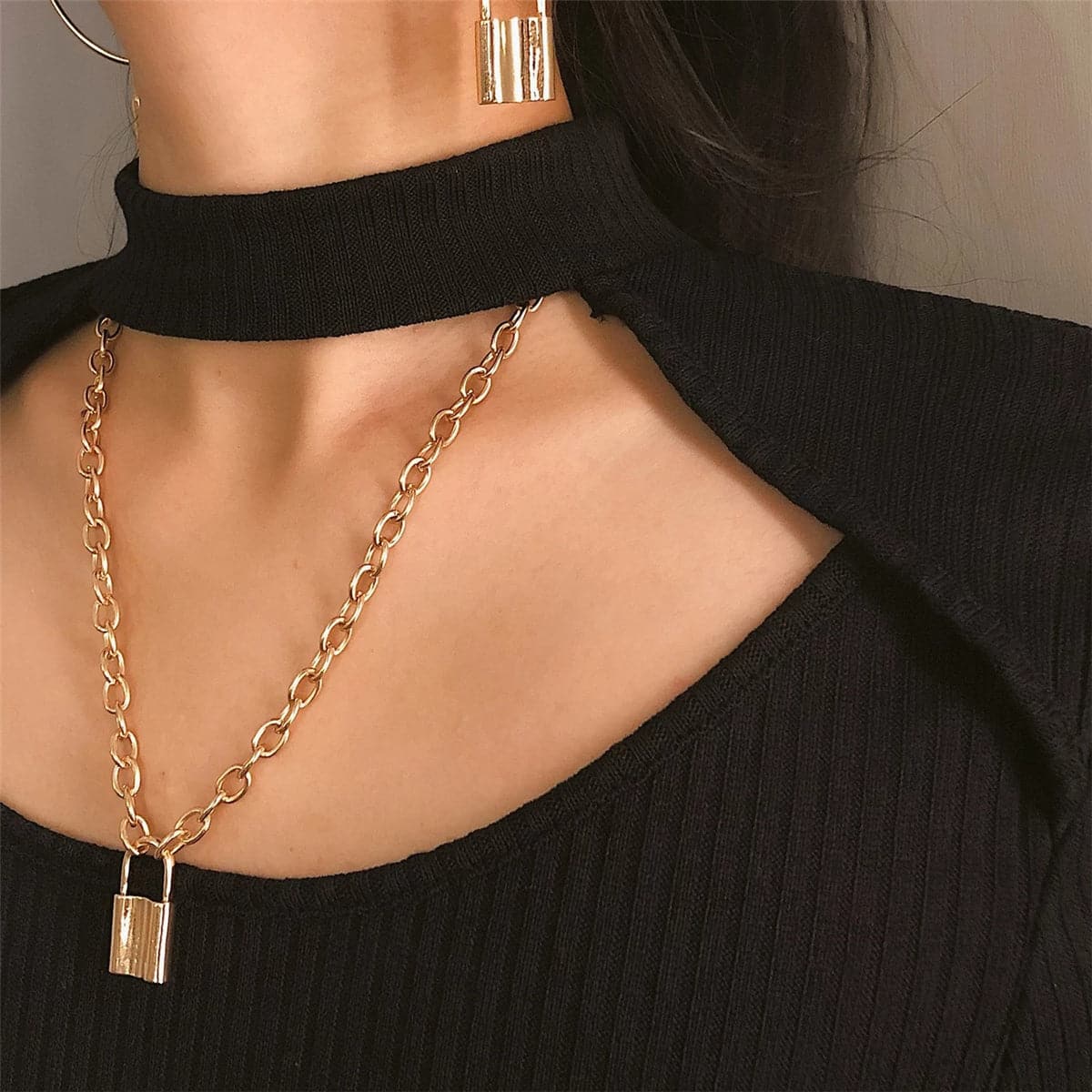 18K Gold-Plated Lock Pendant Necklace