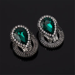 Green & Cubic Zirconia Pear Stud Earrings