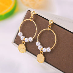 Pearl & 18K Gold-Plated Queen Coin Drop Earrings