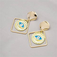 Blue Enamel & 18K Gold-Plated Evil Eye Open Rhombus Drop Earrings