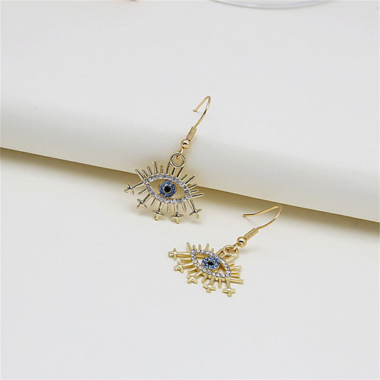 Blue Cubic Zirconia and 18K Gold-Plated Pav¨¦ Lashes Eye Drop Earrings, gold drop earrings for women, front view
