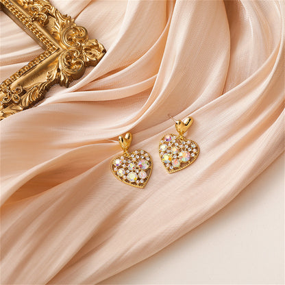 Cubic Zirconia and 18K Gold-Plated Heart Drop Earrings, gold drop earrings for women, everyday style, front view