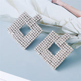 Cubic Zirconia & Silvertone Open Square Drop Earrings