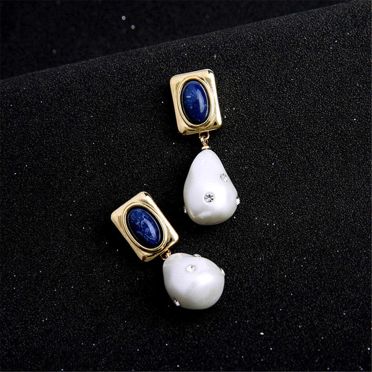 Pearl & Blue Lapis 18K Gold-Plated Drop Earrings
