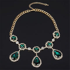 Green Crystal & Cubic Zirconia 18K Gold-Plated Round Pear Statement Necklace