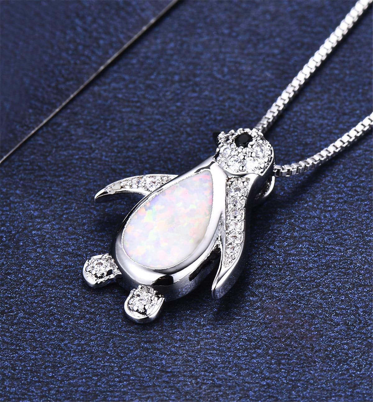 Opal & Cubic Zirconia Penguin Pendant Necklace