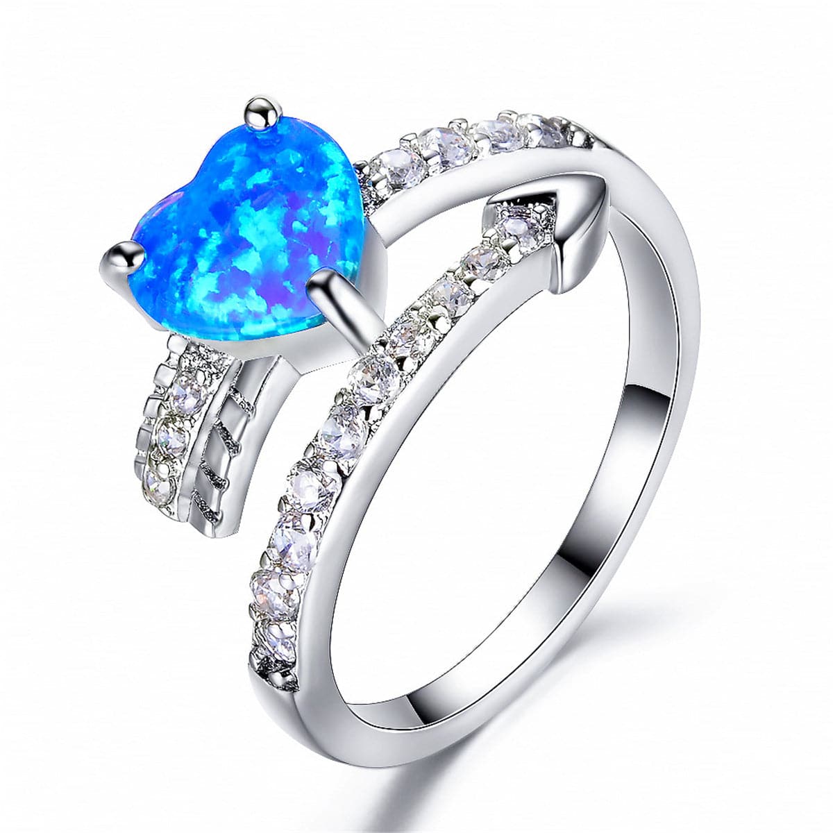 Blue Opal & cubic zirconia Heart Bypass Ring - streetregion