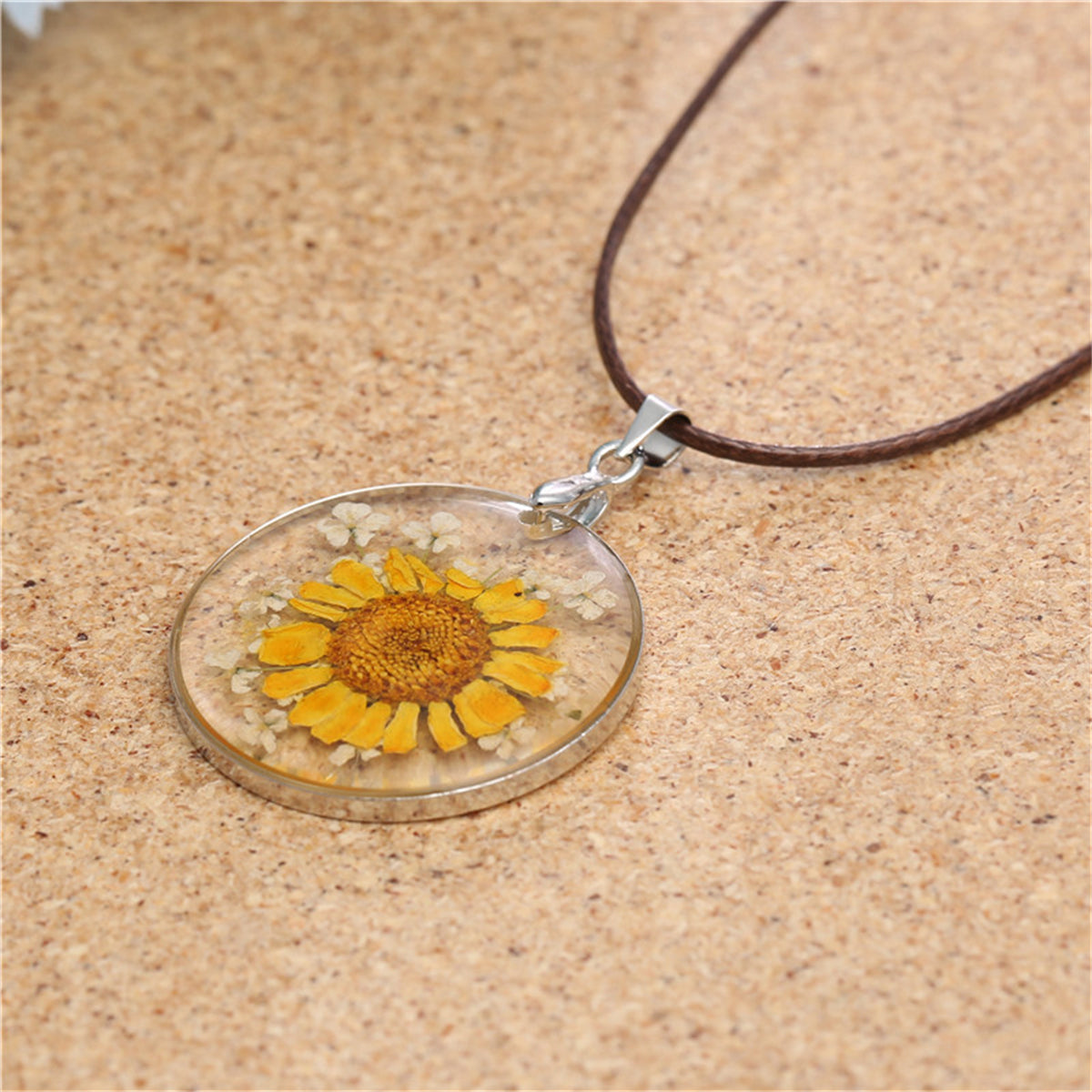 Yellow Mum Pendant Necklace, pendant necklace for women, everyday style, side view