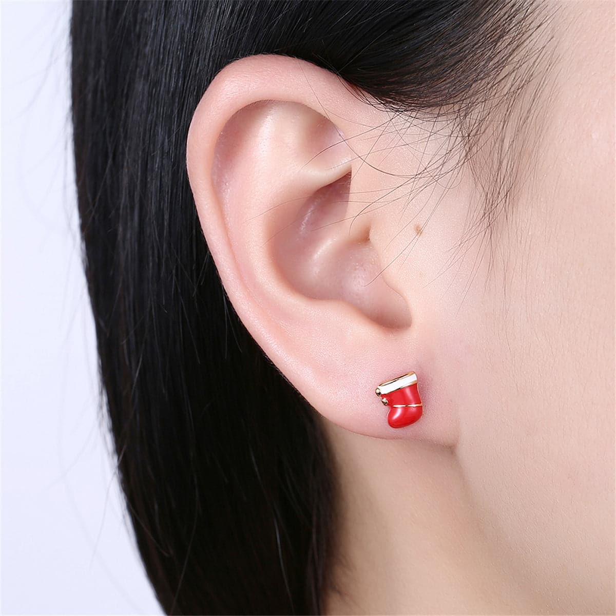 Red Enamel & 18K Gold-Plated Christmas Boot Stud Earrings