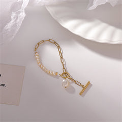 Pearl & 18K Gold-Plated Asymmetrical Chain Toggle Bracelet