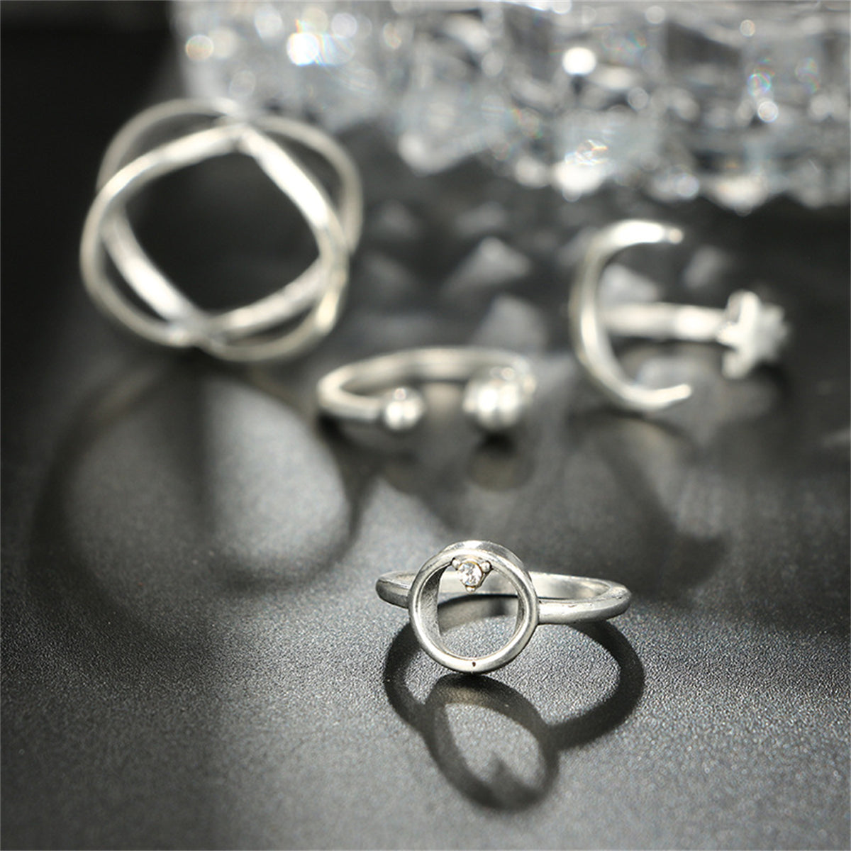Cubic Zirconia & Silver-Plated X Celestial Bypass Ring Set