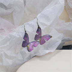 Purple Acrylic & Silver-Plated Butterfly Drop Earrings