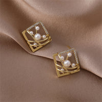 Pearl & Cubic Zirconia Pavé Abstract Square Stud Earrings