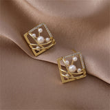 Pearl & Cubic Zirconia Pavé Abstract Square Stud Earrings