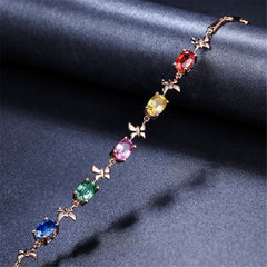 Green Crystal & 18K Rose Gold-Plated Butterfly Charm Bracelet