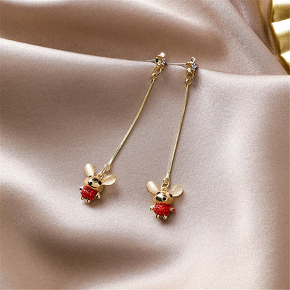 Cubic Zirconia and Cat's Eye Mouse Star Drop Earrings, drop earrings for women, dainty minimalist design, side view
