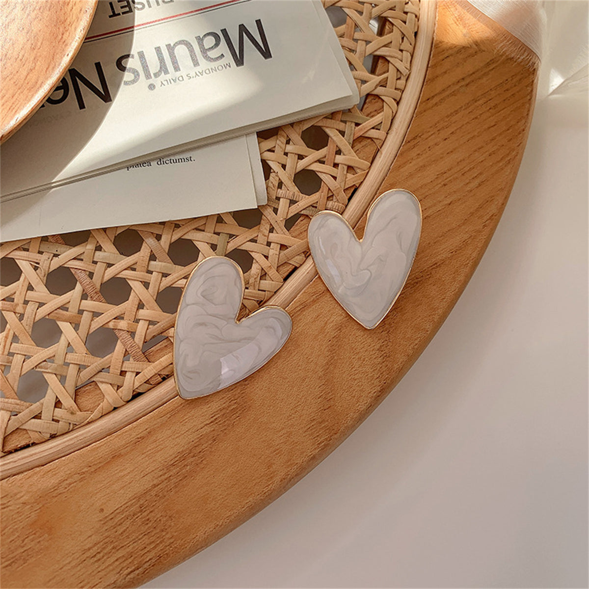 Ivory Enamel & 18K Gold-Plated Heart Stud Earrings