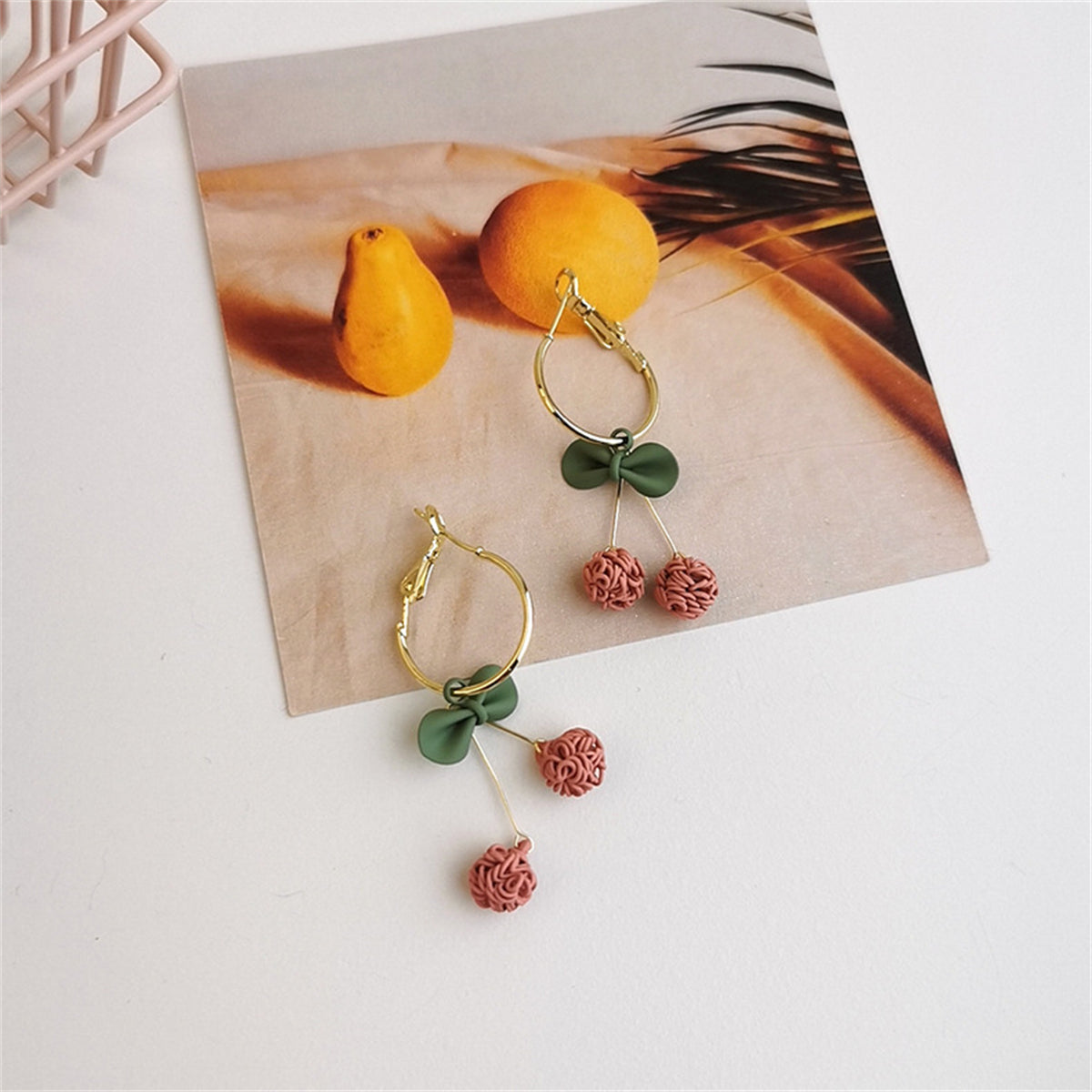 Red Enamel & 18K Gold-Plated Cherry Bow Drop Earrings