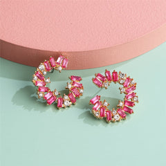 Pink Cubic Zirconia & 18K Gold-Plated Circle Stud Earrings
