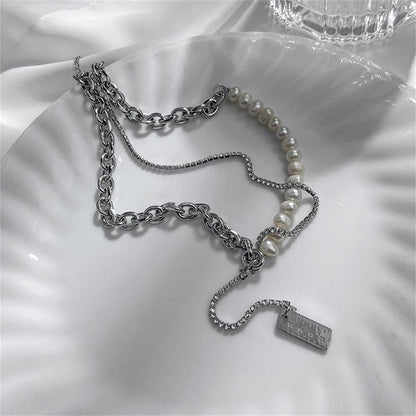 Pearl and Cubic Zirconia Ruler Drop Necklace, pendant necklace for women, everyday style, side view