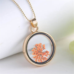Pink Gypsophila & Resin Round Pendant Necklace