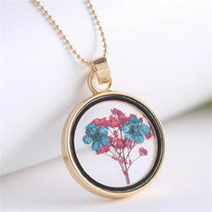 Red Pressed Mum & 18K Gold-Plated Round Pendant Necklace