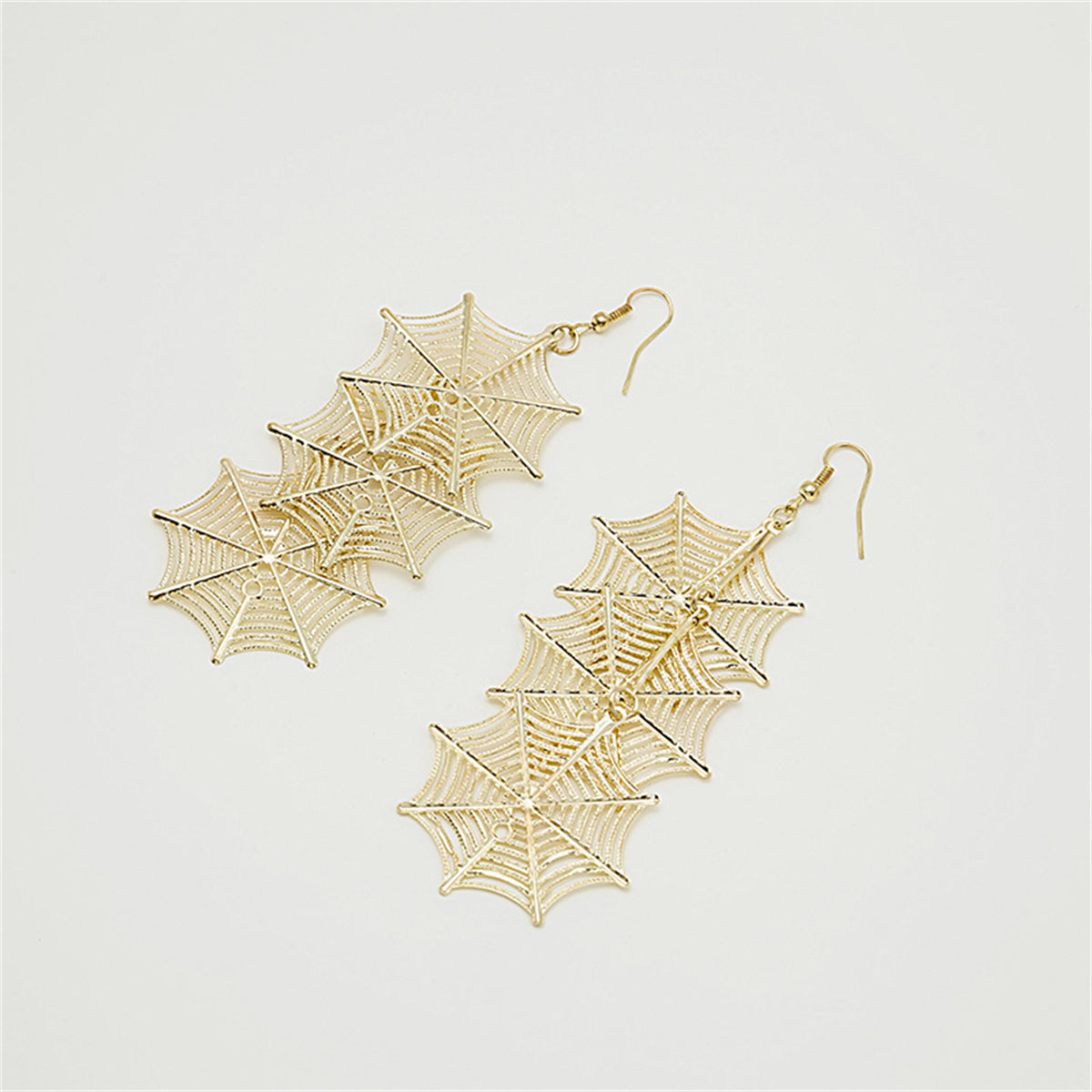 18K Gold-Plated Linked Spider Web Drop Earrings, gold drop earrings for women, dainty minimalist design, side view